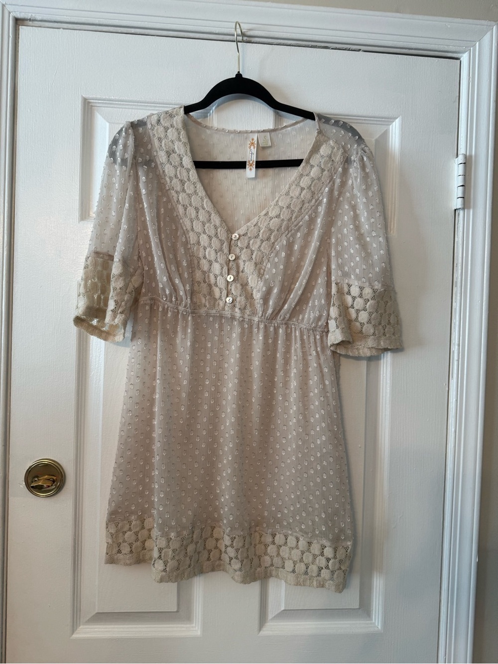 Adiva Cream Textured Lace-Trim Top